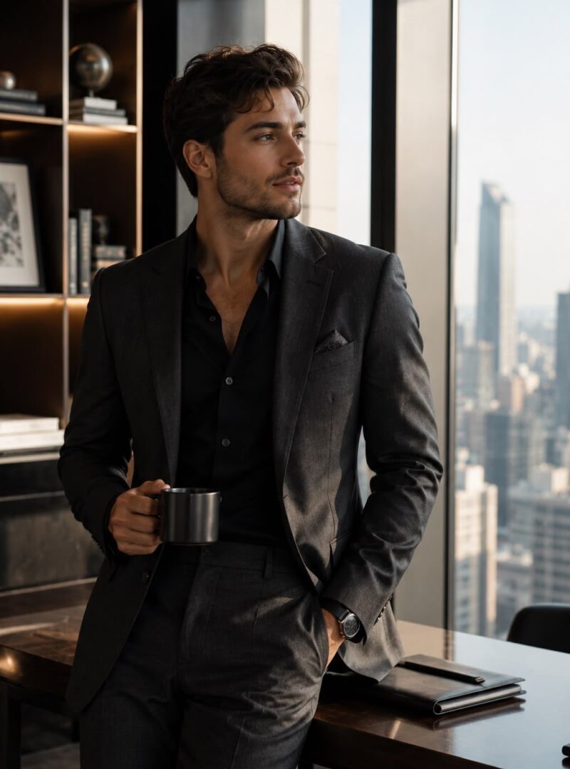Homem em trajes sociais, representando harmonização íntima masculina